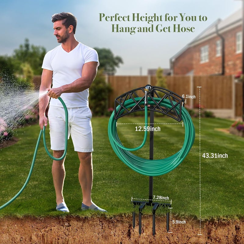 Winpull Garden Hose Holder Detachable Heavy Duty Metal Water Hose Hanger, Freestanding Hose Storage Stand Rack for Outside (Black) - Image 3